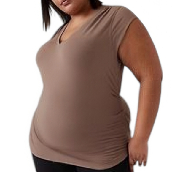 Athleta Outbound V Neck Tee Shirt Rustic Beige Supima Cotton Women's Plus 2X - Picture 1 of 13